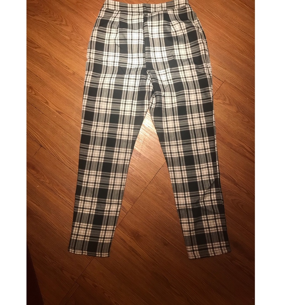 Mono check slim fit trousers
